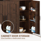 70.9" Tall Kitchen Pantry Cabinet with Glass Doors and Hutch, Freestanding Storage Cupboard with 5 Cabinets, Open Shelves & Inner Door Spice Racks, Multi-Purpose Organizer for Dining Room, Kitchen