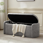 VKNOW 46" Oval Storage Ottoman Bench, Upholstered End of Bed Bench Ottomans Bench Foot Rest, Sherpa Storage Bench for Bedroom, Living Room and Hallway, Light Grey