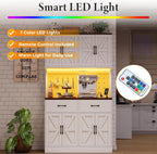 VK·LIVING 71" Kitchen Pantry Cabinet with LED Light & Charging Station, Farmhouse Storage Cabinet with Adjustable Shelves & 2 Drawers, Large Kitchen Pantry with Coffee Bar, White