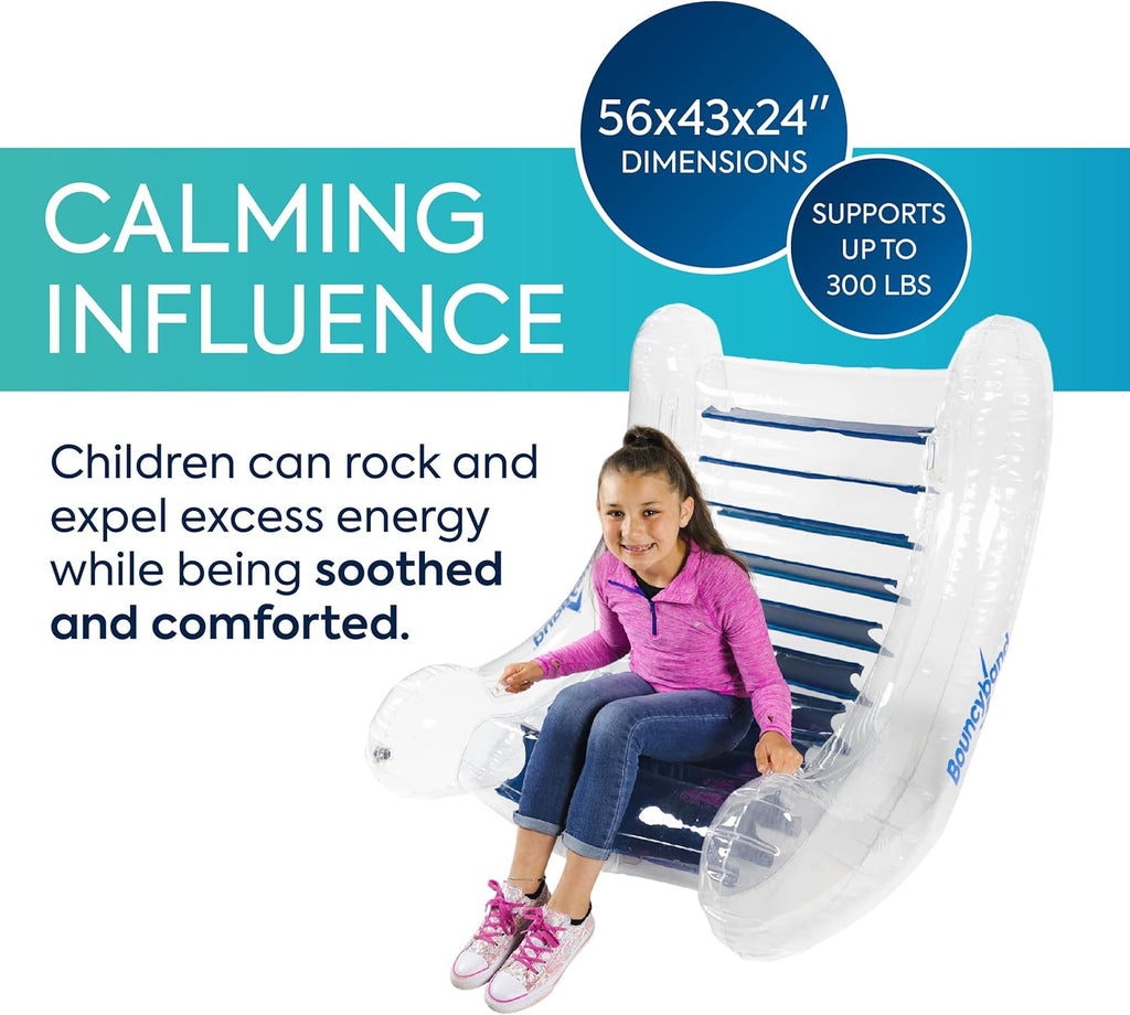 BouncyBand Inflatable Sensory Rocker Chair – 56” x 43” x 24” – Provides Deep Pressure and Calming and Fun Active Movement to Improve Focus – Includes Air Pump and Repair Kit