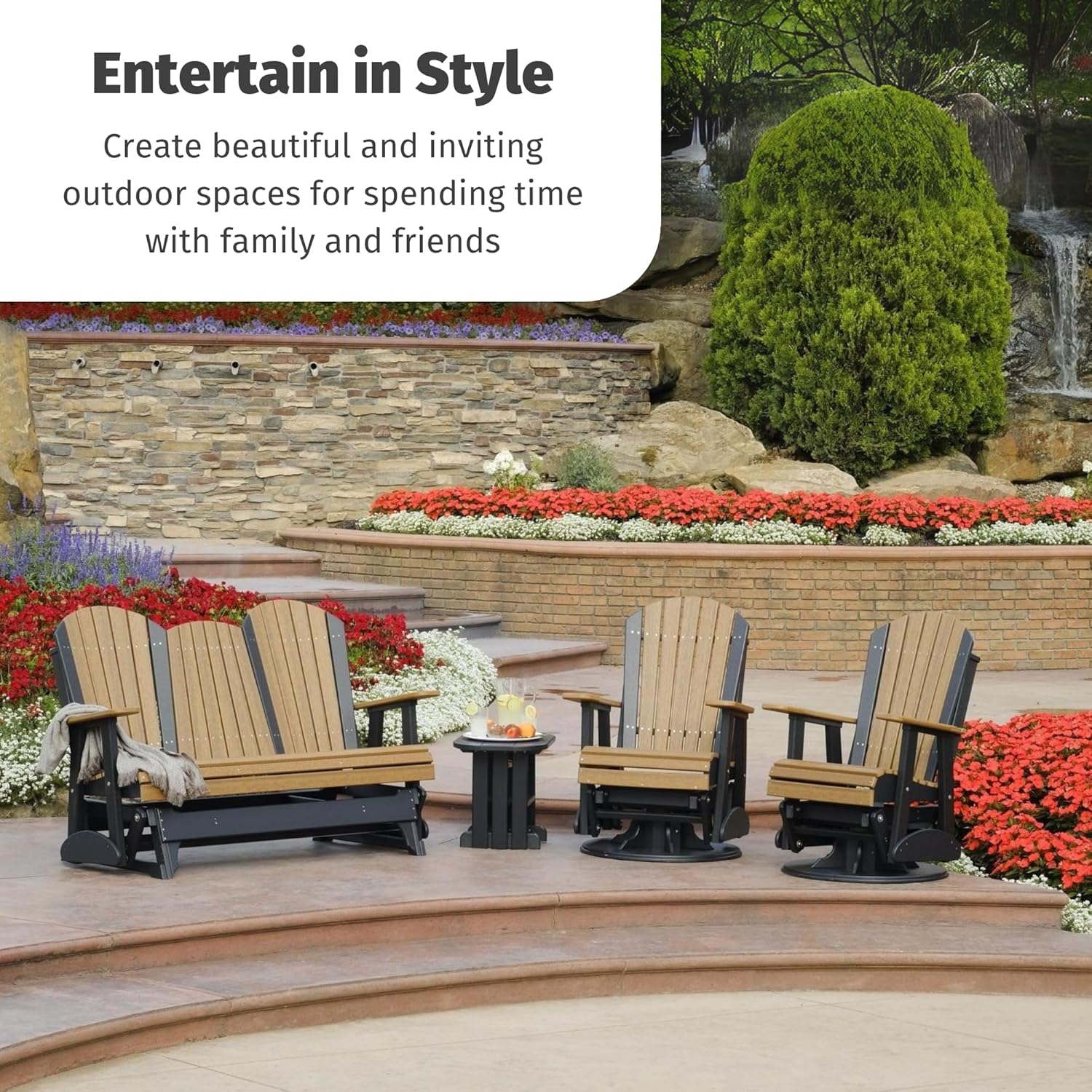 LuxCraft 2' Adirondack Outdoor Swivel Glider Chair, Patio Gliding Rocker, Swiveling Glider Rocking Chair for Outside (Dove Gray & Black)