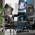 Gaming Chair with Footrest, Ergonomic Video Game Chair with Adjustable Lumbar and Headrest Massage Support,PU Leather High Back Recliner Comfortable for Office, Game and Study, Black