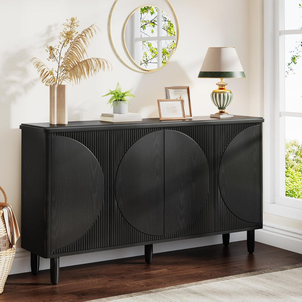 Tribesigns Buffet Cabinet Sideboard with Storage, Modern Storage Cabinet Sideboard Buffet Table with Doors for Living Room Kitchen Dining Room (Black)