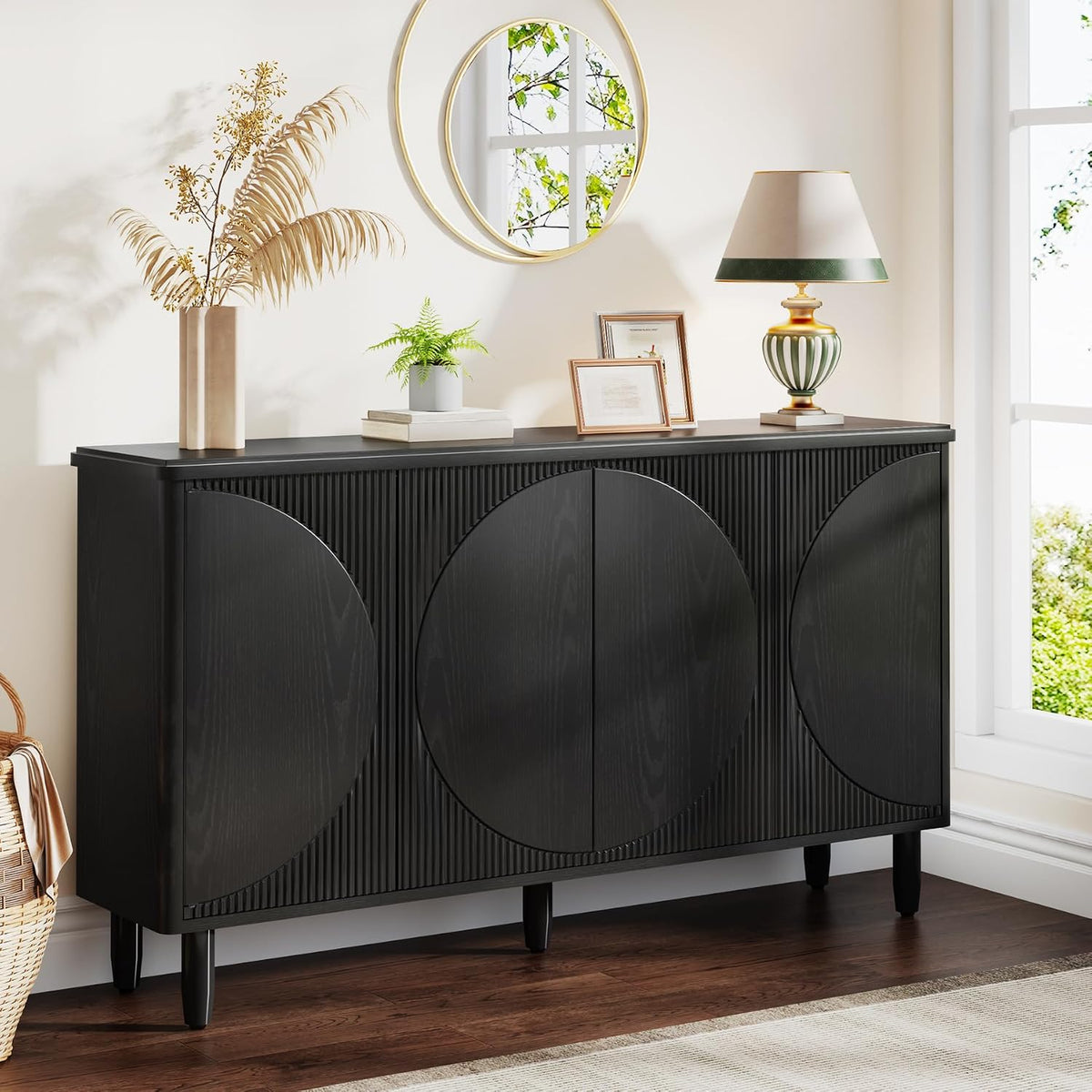 Tribesigns Buffet Cabinet Sideboard with Storage, Modern Storage Cabinet Sideboard Buffet Table with Doors for Living Room Kitchen Dining Room (Black)