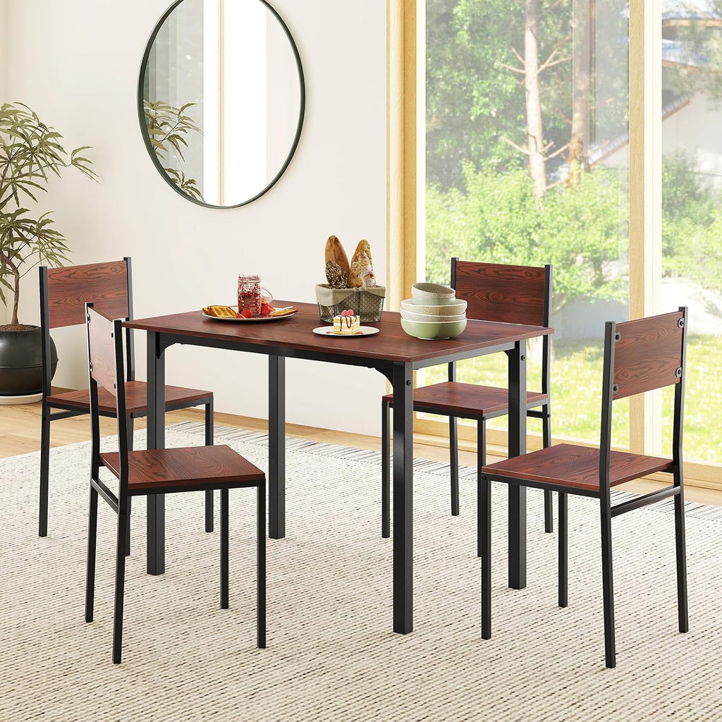 Giantex Dining Table Set for 4, 5-Piece Modern Kitchen Table and Chairs with Metal Frame & Adjustable Foot Pads, Space Saving Wood Dinette Set for Small Space, Breakfast Nook, Apartment (Walnut)