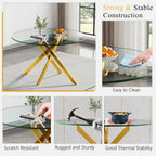 Glass Dining Room Table Set for 2, 47" Circle Glass Dining Table for 2 with Gold Metal Legs, Small Round Dining Table and Chairs Set of 2, 3 Piece Kitchen Table Set for Breakfast Dinette, Light Gray