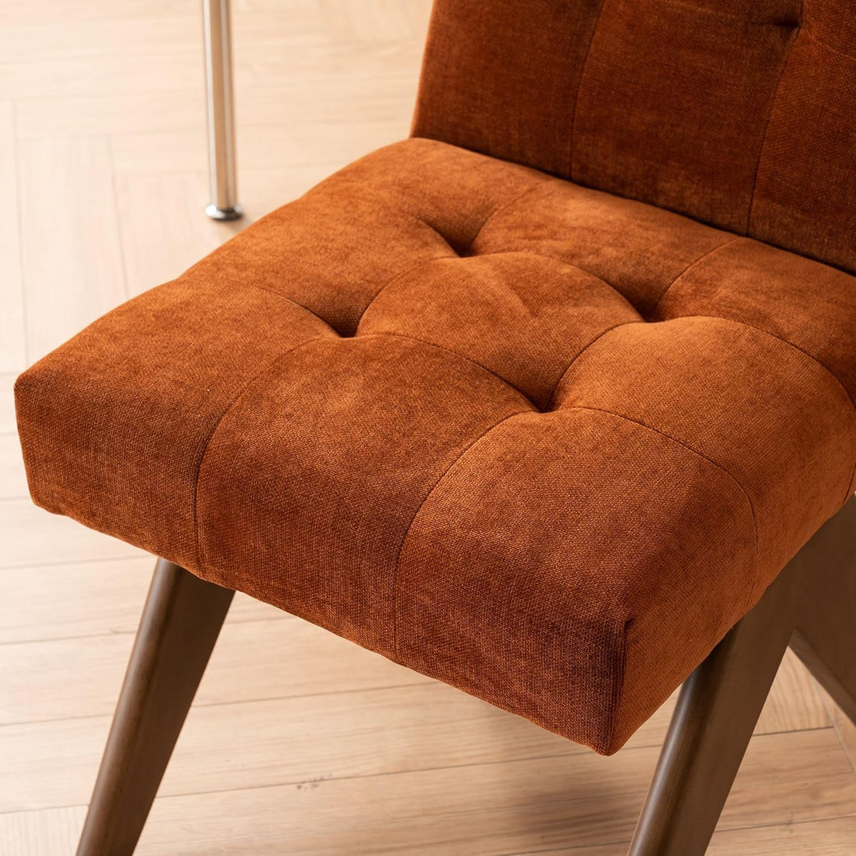 Rowill Modern Upholstered Dining Chairs Parsons Chair Linen Fabric Kitchen Chairs Tufted Armless Dining Room Chairs with Wood Legs Set of 4, Burnt Orange