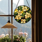 Stained Glass Window Hanging - Yellow Flower Green Leaf Suncatcher for Doors Garden Patio Fall Decor Sun Catchers Christmas Mother's Day Birthday Gifts for Women Men Mom Nana Friend 6.3 in