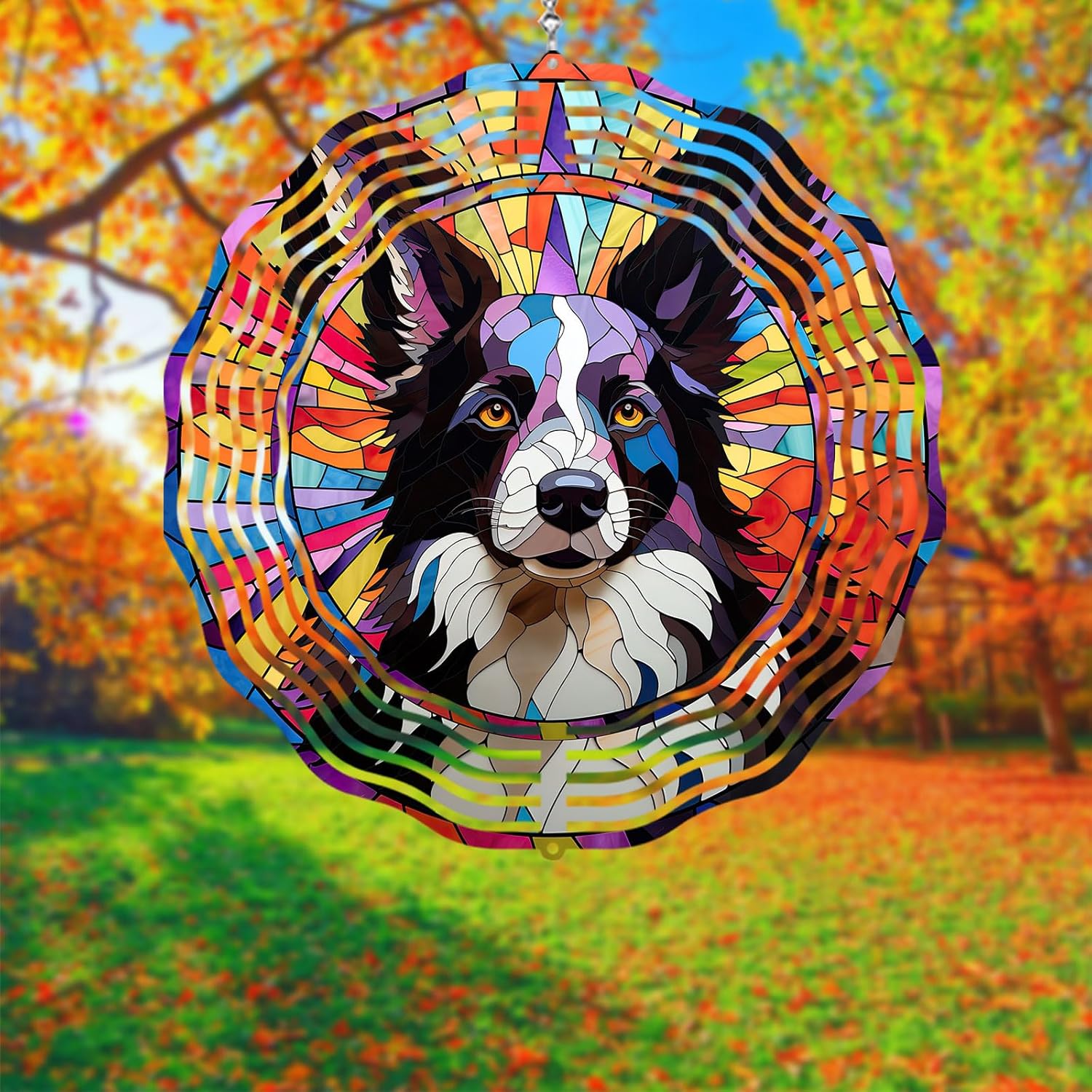 Border Collie Wind Spinner Pet Dog Memorial Gifts 3D Aluminum Metal Kinetic Hanging Wind Sculpture Spinners for Yard and Garden Indoor Outdoor Window Garden Decoration 8 Inch (Border Collie 2)