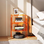 Acrylic Side Table, 2-Tier End Table with Open Storage for Small Spaces, Clear Nightstand Bedside Table with for Bedroom, Living Room (Orange, 16.9" × 11.8“ × 17”)