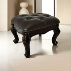 Leather Foot Stool,Vintage Footstools,Wooden Footrest,Upholstered Foot Rest for Living Room,Sofa,Entryway (Walnut)