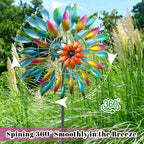 64in Wind Spinners Outdoor, Garden Wind Spinner Windmill with 5 Prong Base Stand, Metal Pinwheels for Yard Lawn Yard Art Outdoor Decor(A-Colorful)