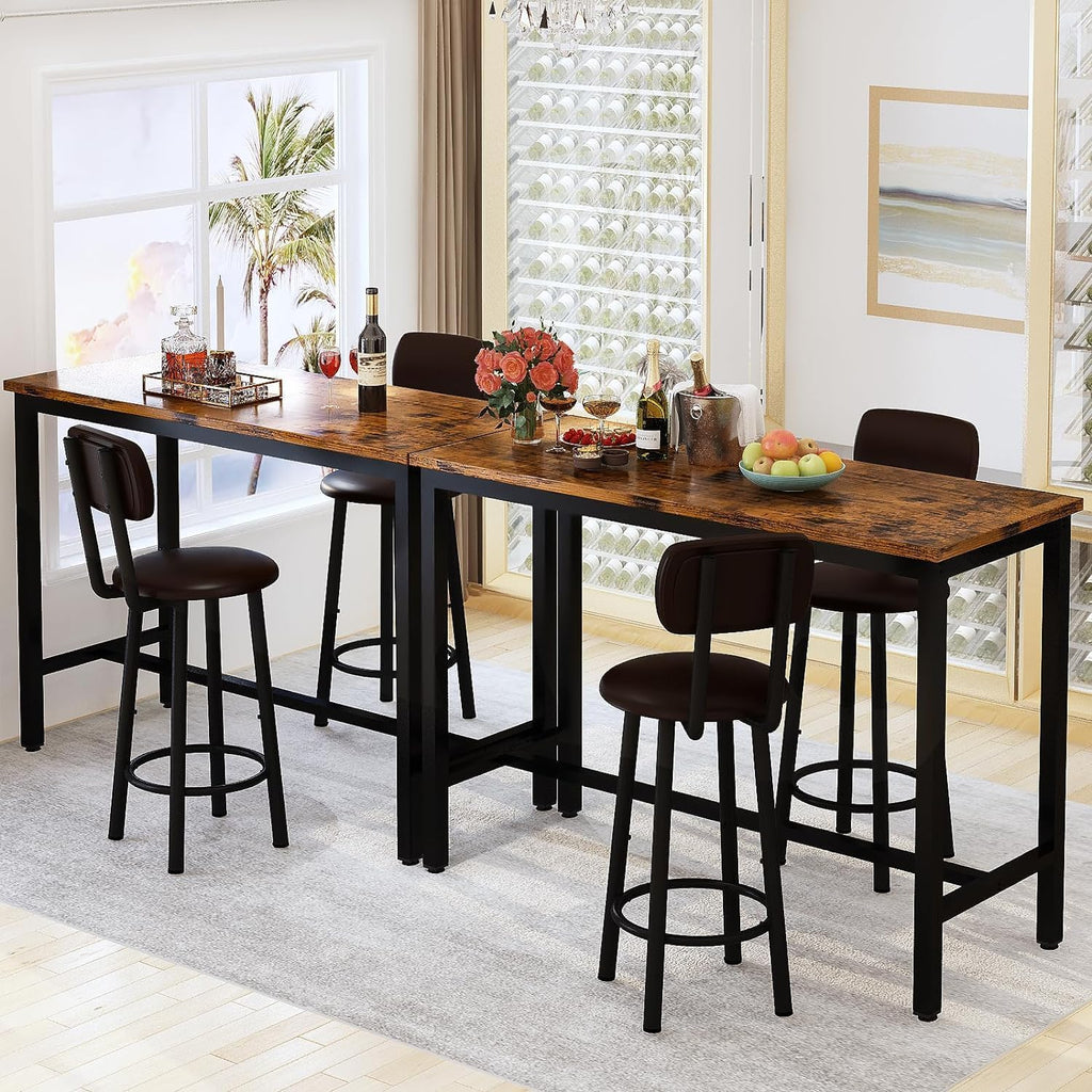AWQM Bar Table Set of 2, Industrial Bar Table and Chairs Set of 2,3 Piece Bar Height Table with 2 Backrests Stools,Small Kitchen Table for 2,Small Space,Brown & Black