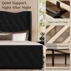 King Size Bed Frame with 53.15" High Crown Headboard, Black