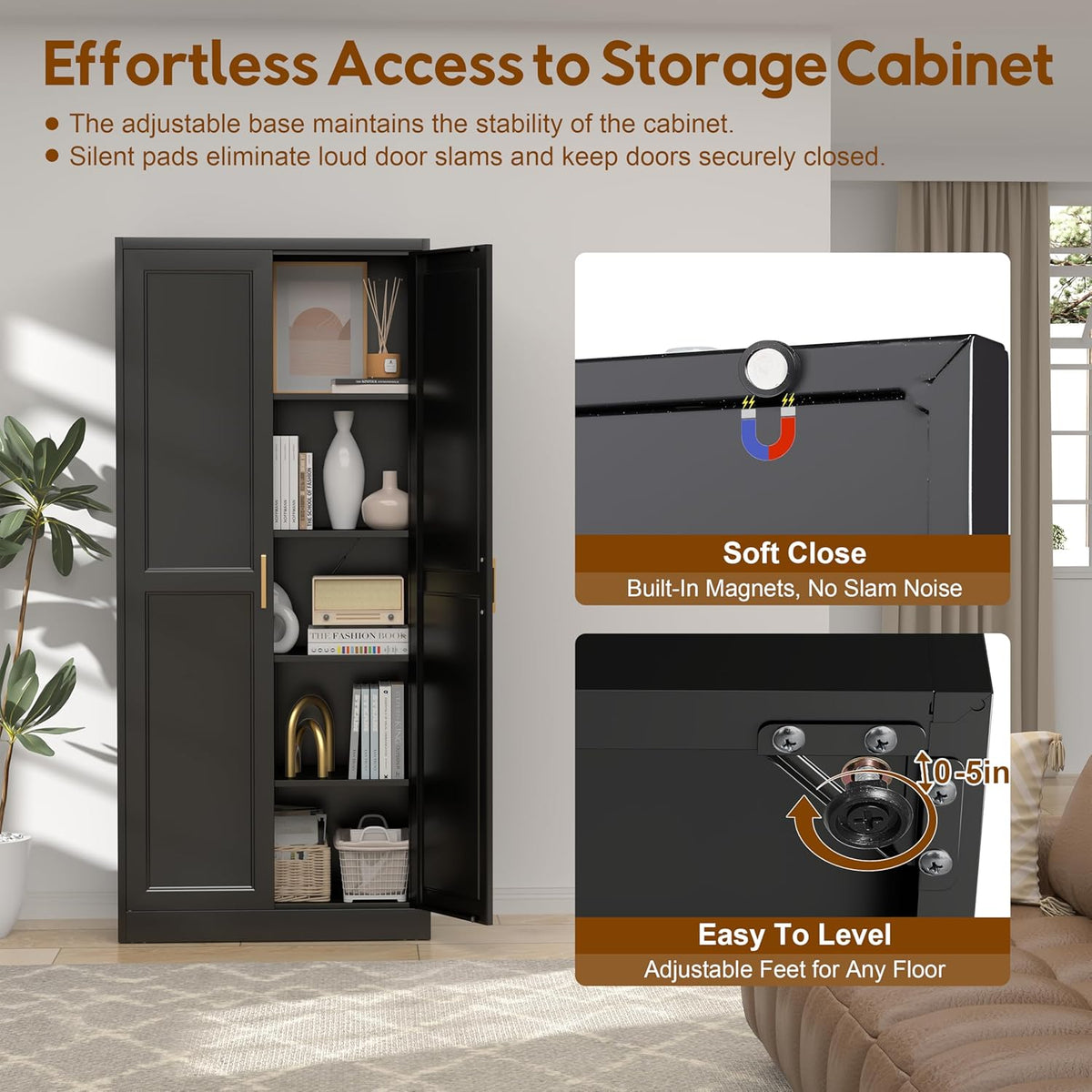 UNICOLY 71" Kitchen Pantry Cabinet, Pantry Storage Cabinet with Doors and 4 Shelves, Metal Storage Cabinets for Kitchens, Living Room, Dinning Room, Assembly Required, Black