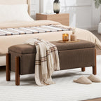 47'' Modern Storage Ottoman Benches with Walnut Wood Legs Ottoman Bench with 22 Gallons Storage Space Fabric Upholstered Seating End of Bed Bench for Bedroom for Livingroom Brown