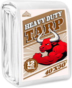 Tarp 40x50 ft Heavy Duty 12mil 100% Waterproof High Durability Multipurpose,Uv Resistant,White Tarp Suitable for Swimming Pools, Boats, Camping, Courtyards, Etc -by MVPNET