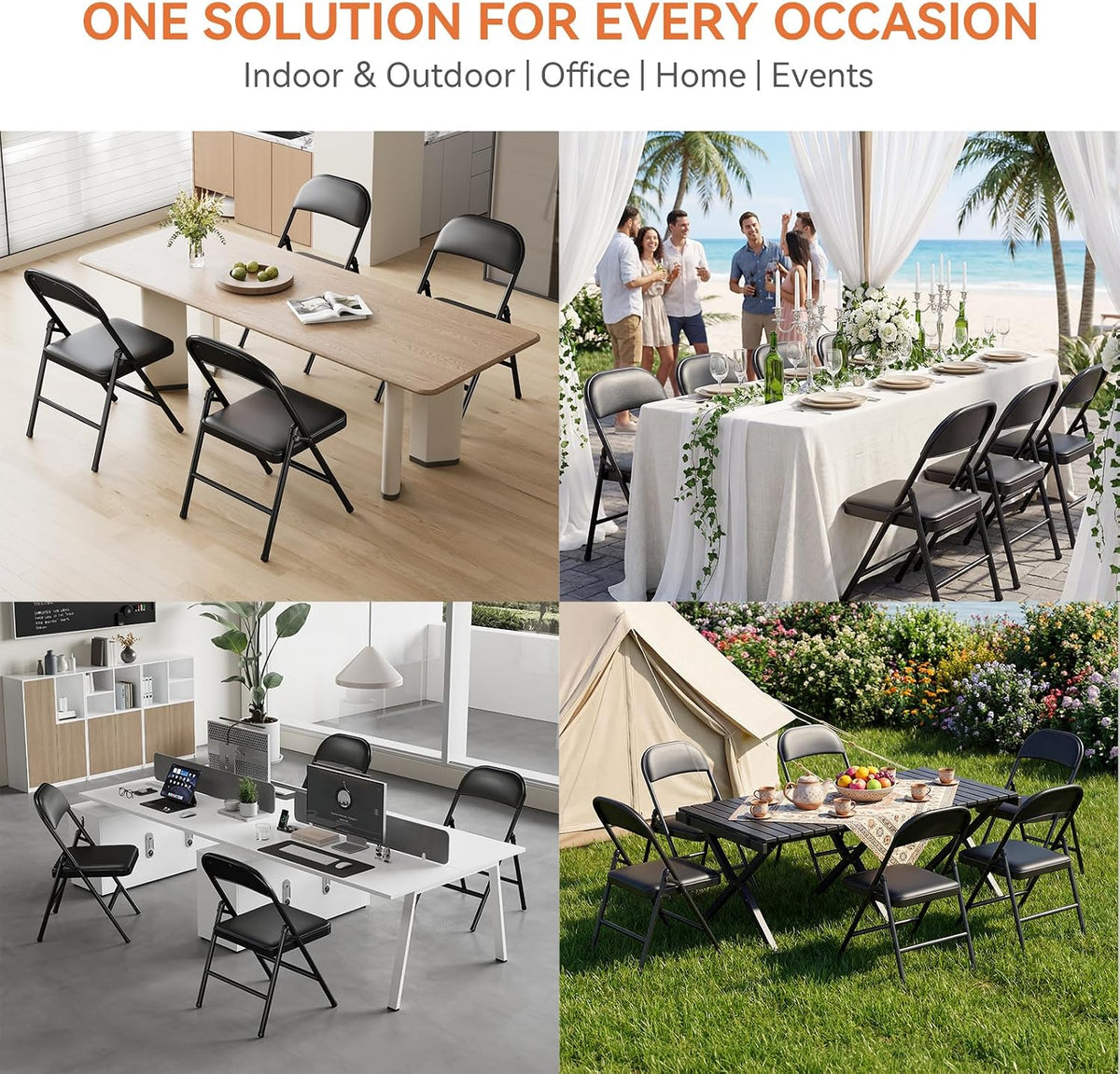 Upgrade 18% Thicker 6 Pack Folding Chair with Cushion | Heavy Duty Folding Chair for Outside and Indoor Leather Padded Folding Chairs Durable Steel Frame for Home and Office Party