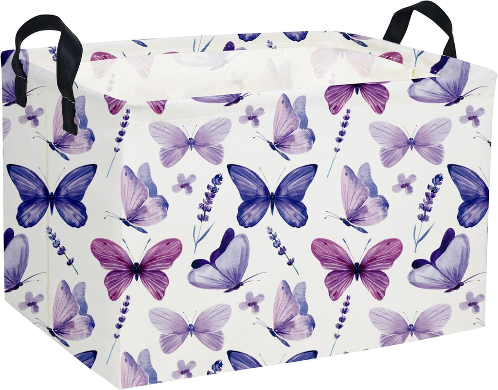 Rectangular Butterfly Baskets Storage Bins Organizer Box Room Decor for Home(Purple Butterfly)