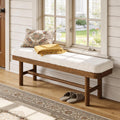 55-Inch Solid Wood Entryway Bench, Rustic Upholstered Bench, Modern Dining Bench with Cushion for Entryway, Dining Room, Mudroom, Porch, Easy Assembly, White & Brown