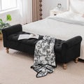 65" Oversize Storage Ottoman Bench, Fleece Upholstered End of Bed Benches with Rolled Armrest, Modern King Size Benches with Rolled Armrest, Window Bench (Black+Dual-Cover)
