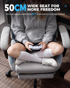 GTPLAYER Gaming Chair Fabric with Pocket Spring Cushion,Computer Office Chair with Lumbar Support for Adults Linkage Armrests and Footrest Ergonomic Gamings Chairs Height Adjustable LightGray