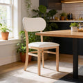 Livinia Tony Dining Chair Set of 2, Solid Malaysian Oak PU Leather Upholstered Cushion Seat, Rounded Back Side Chairs (Natural)
