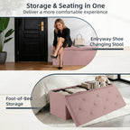 Foldable Storage Ottoman Bench, Storage Chest, End of Bed Foot Rest Stool with Padded Seat, 43 Inch Bedroom Bench for Living Room, Support 660lbs, Pink