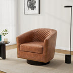 Pia Ricco Swivel Barrel Accent Chairs Set of 2, 360° Swivel Round Single Sofa Chair, Faux Leather Comfy Upholstered Club Armchair with Nailhead Trim for Living Room/Reading Room/Bedroom, Brown