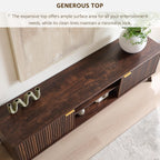 OKD 70" Mid Century Modern Fluted TV Stand w/ 2 Soft Close Door,Dark Walnut | Entertainment Center, Sideboard, Media console for Living Room with Adjustable Shelves