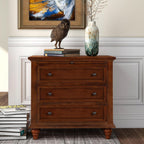 3-Drawer Storage Wood Cabinet, End Table Set of Two with Pull Out Tray,Nightstand with 4 Round Wood Legs,for Bedroom LivingRoom Office Study (Brown@3)