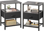 Huuger Nightstand Set of 2, Night Stand with Fabric Drawer, Mesh Shelf, Side Table with Storage, Fabric Drawer Dresser, Open Shelf, Metal Frame, Bedroom, Charcoal Gray