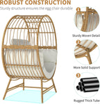 Fancyango Egg Chair Outdoor Indoor, Oversized Rattan Chair with Thicken Cushion, 350LBS Capacity Wicker Patio Lounge Chair, Basket Chair for Living Room Balcony Porch Backyard, Beige