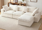 Benazcap 110" Cloud Sectional Couches for Living Room, L-Shaped Convertible Sofa, 3-Seat Modular Couch with Movable Ottoman, Beige