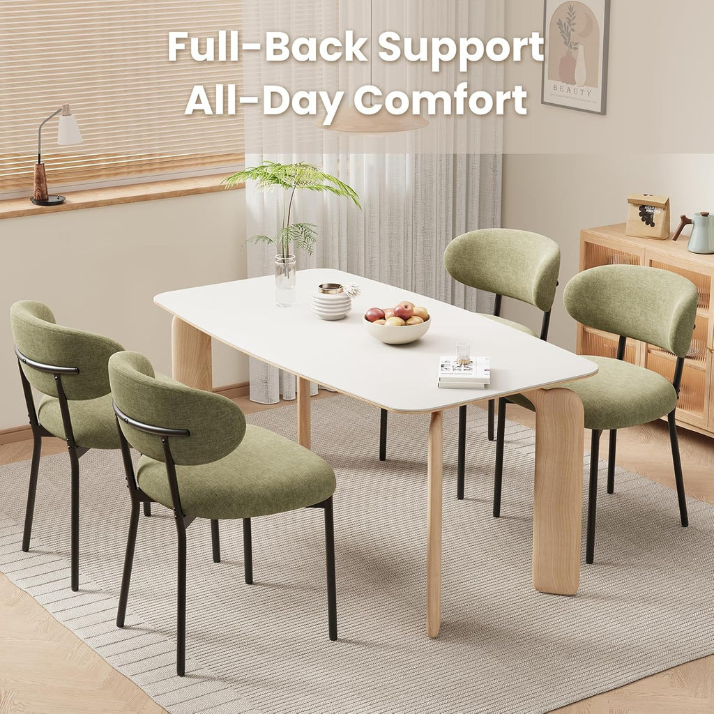 Upholstered Dining Chairs Set of 2, Modern Fabric Kitchen Chairs with Curved Backrest and Cushioned Seat, Sturdy Metal Legs, Modern Dining Chairs for Kitchen Dining Room, Living Room,Green