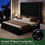 65.75" Tall King Size Bed Frame and Headboard, Black