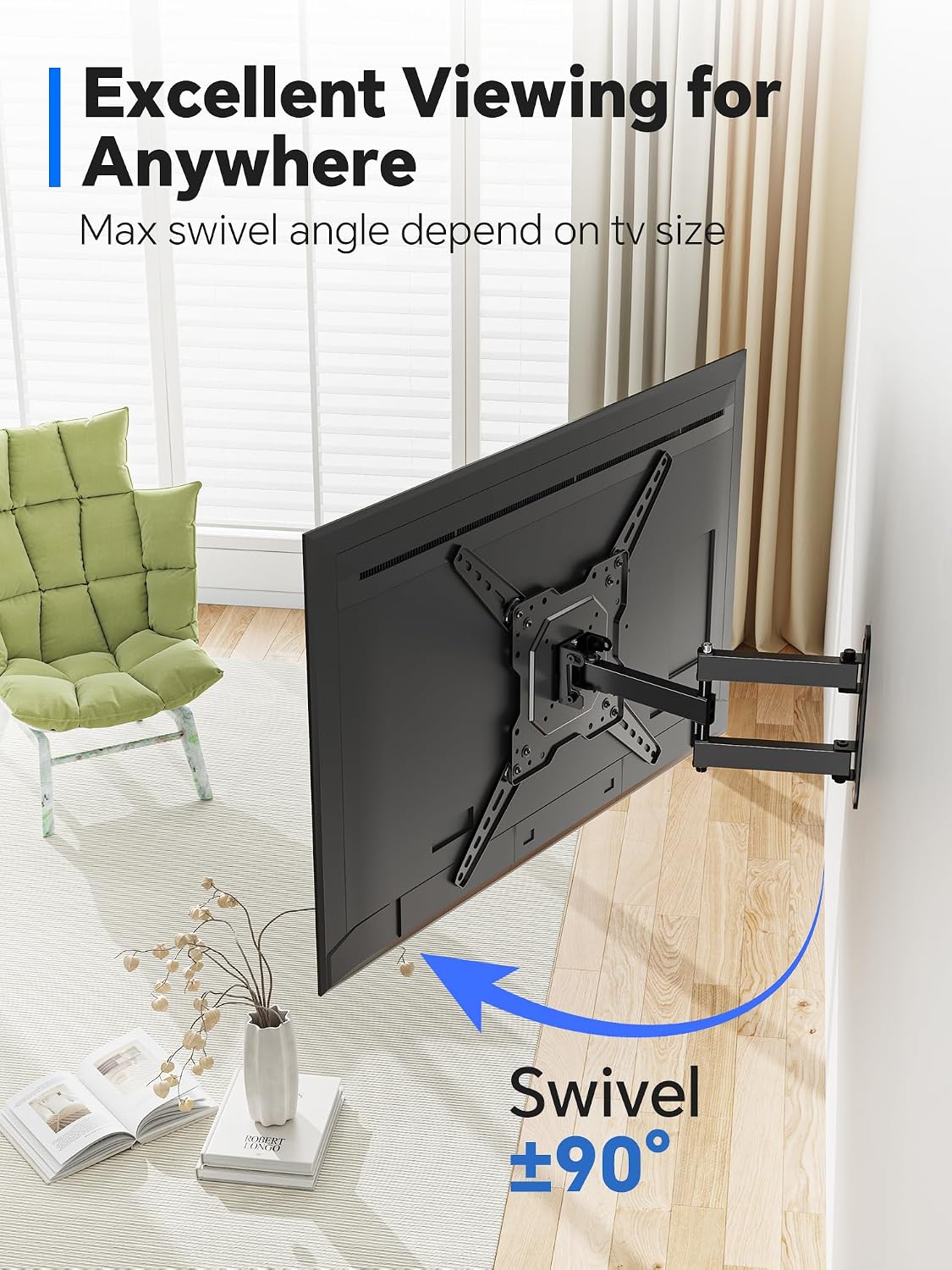 Simple Trending TV Wall Mount Full Motion for 26" to 60" TVs and Flat Panels, TV Motion Bracket Swivel Tilt Extension Rotation Max VESA 400x400mm up to 77lbs, Black