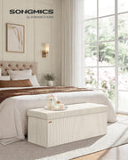 SONGMICS Ottoman Storage Bench, 43 Inch Foldable Foot Rest | Corduroy, for Entryway, Living Room, Bedroom, Cream White, MINOTA Collection ULSF604W01