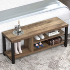 FOLUBAN Shoe Bench for Entryway, Wood and Metal Indoor Bench with Shoe Storage and Seating for Bedroom, Hallway, Living Room, Rustic Oak, 43.3 Inch