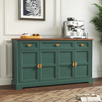 HLR 60” Large Buffet Sideboard Cabinet with 4 Doors and 3 Drawers Shaker Style, Coffee Bar Storage Cabinet for Dinning Room, Kitchen, Living Room, Green