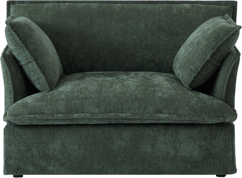 ERYE 47" Chenille Upholstered Accent Chair Wide Seat Armchair for Living Room Bedroom, Modern Upholstered Armchair W/ 2 Pillows and USB-C Ports for Home Apartment Office