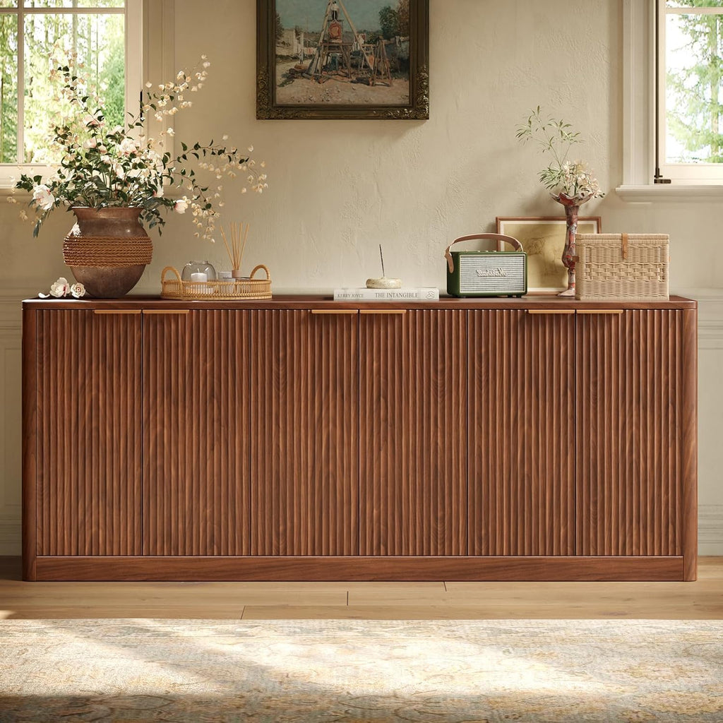 Evermagin 67" Fluted Walnut Buffet Cabinet with Storage