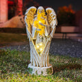 Angel Statue for Garden, Solar Angel for Cemetery Decorations, Unique Funeral Memorial Gifts, Praying Angel Cross Memorial Statue