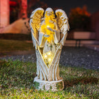 Angel Statue for Garden, Solar Angel for Cemetery Decorations, Unique Funeral Memorial Gifts, Praying Angel Cross Memorial Statue