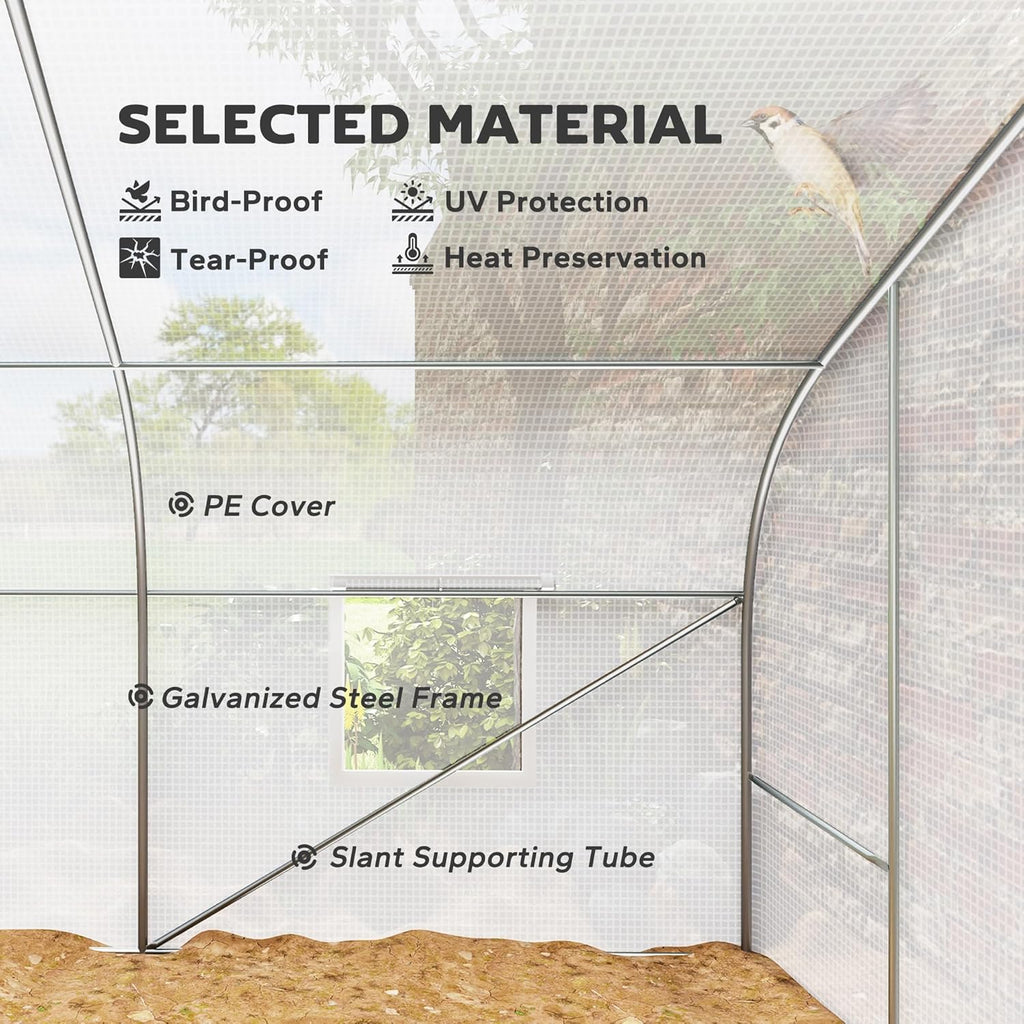 Outsunny 20' x 10' x 7' Outdoor Walk-in Greenhouse, Tunnel Green House with Roll-up Windows, Zippered Door, PE Cover, Heavy Duty Steel Frame, White