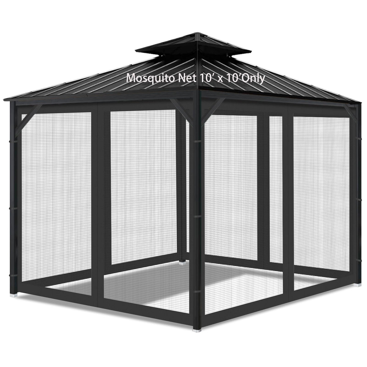 10'x10' Gazebo Mesh Netting, 4 Panels with Zippers, Black
