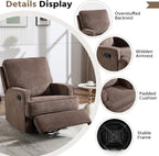 ANJ 360° Swivel Rocker Recliner Chair for Adults, Classic Manual Glider Recliners with Overstuffed Backrest, Upholstered Rocking Reclining Sofa Chair for Living Room, Brown