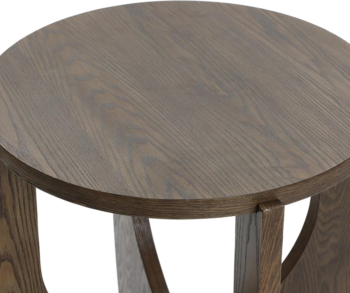 LuxenHome Round End Table, 20 Inch Mid-Century Modern Walnut Finish Wood Accent Side Table for Small Paces, Minimalist Bedside Sofa Nightstand for Living Room, Bedroom, or Office