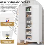 GAIOUS 75.2" Tall Kitchen Pantry Storage Cabinet, Metal File Cabinet with 2 Door and 5 Adjustable Shelves, White Cupboard, Storage Cabinet for Kitchen Office Dining Room Living Room