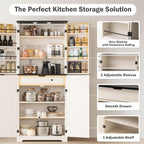 COSIEST 72'' Kitchen Pantry Cabinet, Tall Kitchen Storage Cabinet with Organizer, Drawer and Adjustable Shelves, Freestanding Cupboard, Storage Cabinets for Kitchen, Dining Room, Off White